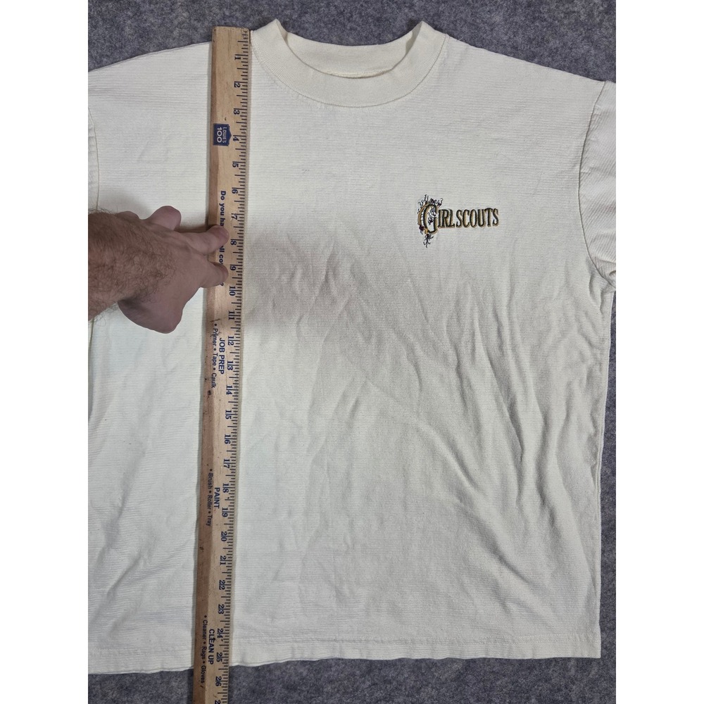 Vintage Girl Scouts of the USA Shirt Cream Ribbed Embroidered Floral Vintage XL - Picture 4 of 7